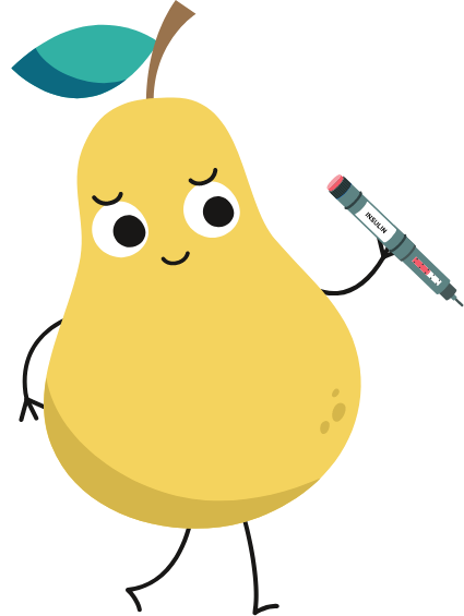 Mascotte DiappyMed tenant un stylo à insuline